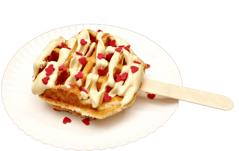 Original lütticher Waffel mit echter weißer belgischer Callebaut Schokolade und pinken Herzen